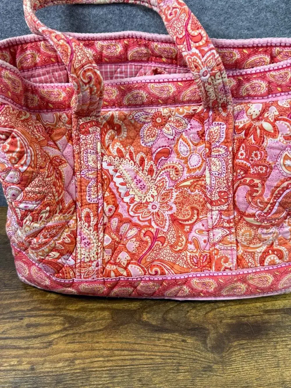 Vera Bradley Quilted Cotton Small Tote Bag in Pink Orange Paisley